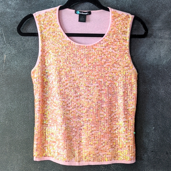 Y2k Coolwear USA Pink Sequined Cotton Blend Knit Tank Top Size Medium - Picture 1 of 7